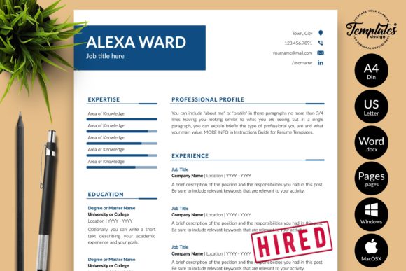 Download Simple Resume CV Template for Word &amp; Pages Alexa Ward - Cv template Collection